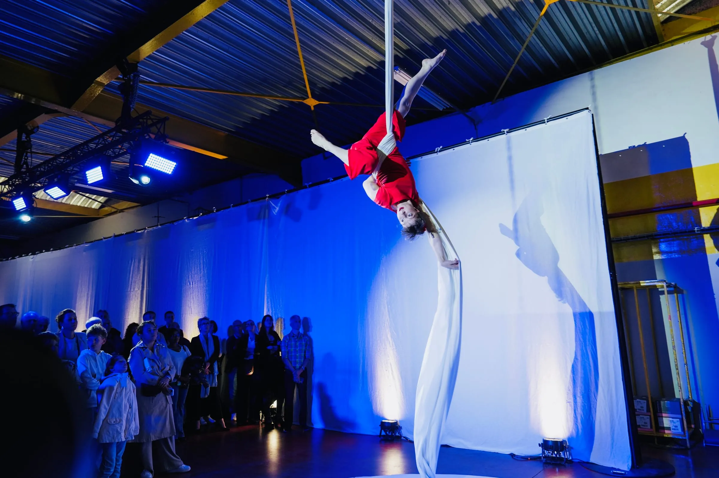 Acrobate suspendue à une bande de cirque